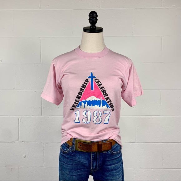 Vintage 1987 Pink Seattle Christian Youth T-Shirt Single Stitch Screen Star S - Picture 14 of 14